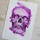 A5 Skull Purple Ink + Watercolour Original Artwork