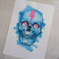 A5 Skull Pink Bolt Watercolour + Ink Original Artwork