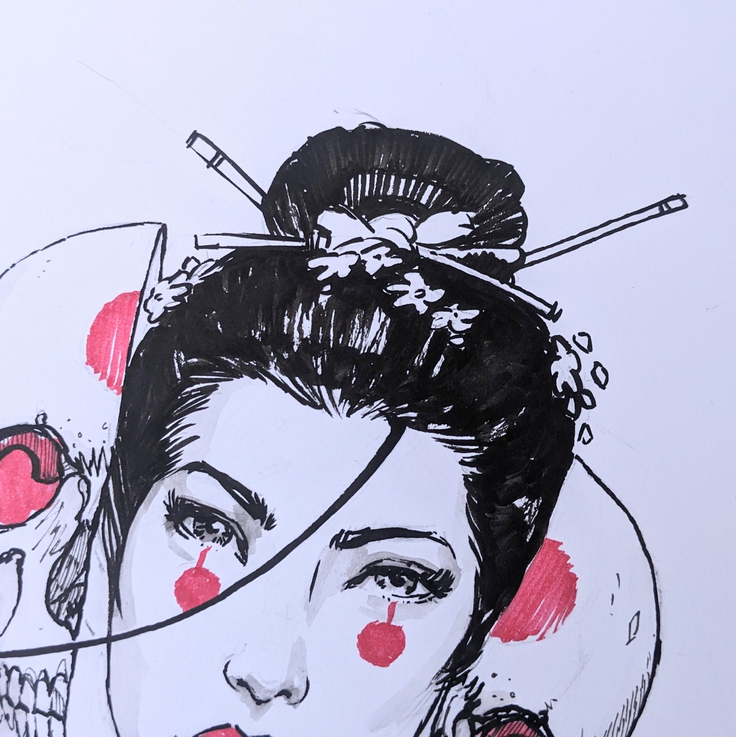 A4 Geisha Mask Original Ink Artwork