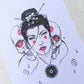 A4 Geisha Mask Original Ink Artwork