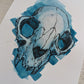A5 Skull Turquoise Ink + Watercolour Original Artwork