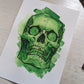A5 Skull Green Ink + Watercolour Original Artwork